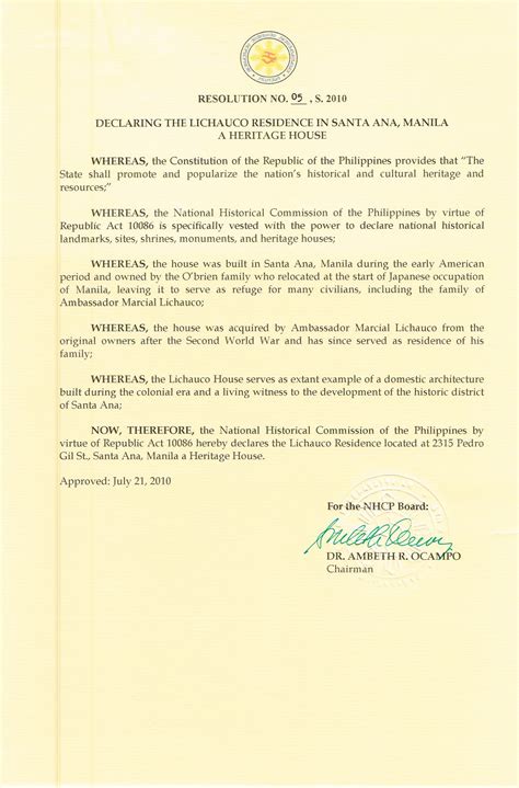 MTC RESOLUTION NO. 5, S. 2010 .